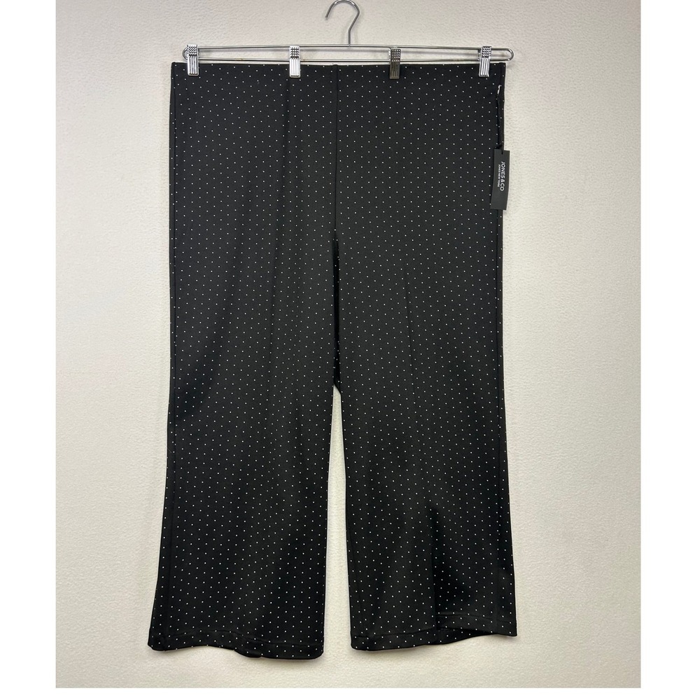 Dark Academia Jones New York Womens 3X Black Polka Dot Wide Leg Crop Pants